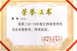 2010年度江西省优秀创业企业家称号